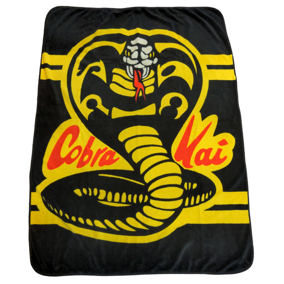 Cobra Kai TV Show Fleece Blanket Yellow Black Size 56x42 Big Logo - Picture 1 of 7